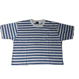 Vtg Shirt Crop Top Women's Large Tee Shirt Striped Gray NOS 80's Short Sleeves